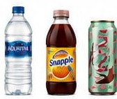 Aquafina, Snapple and Arizona bottles and cans, non-carbonated soft drinks accepted for CRV