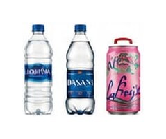 Aquafina, Dasani and LaCroix bottles and cans, noncarbonated water accepted for CRV